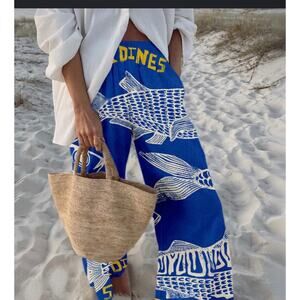 Bold Blue Printed Wide Leg Pants